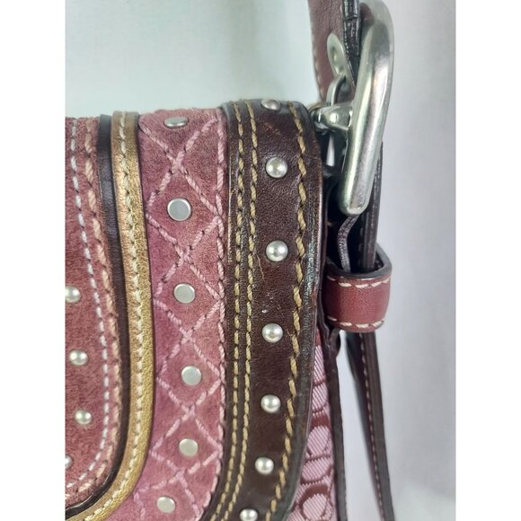 Coach Soho Signature Canvas Suede Shoulder Bag Burgundy Wine Western Country - Picture 12 of 16